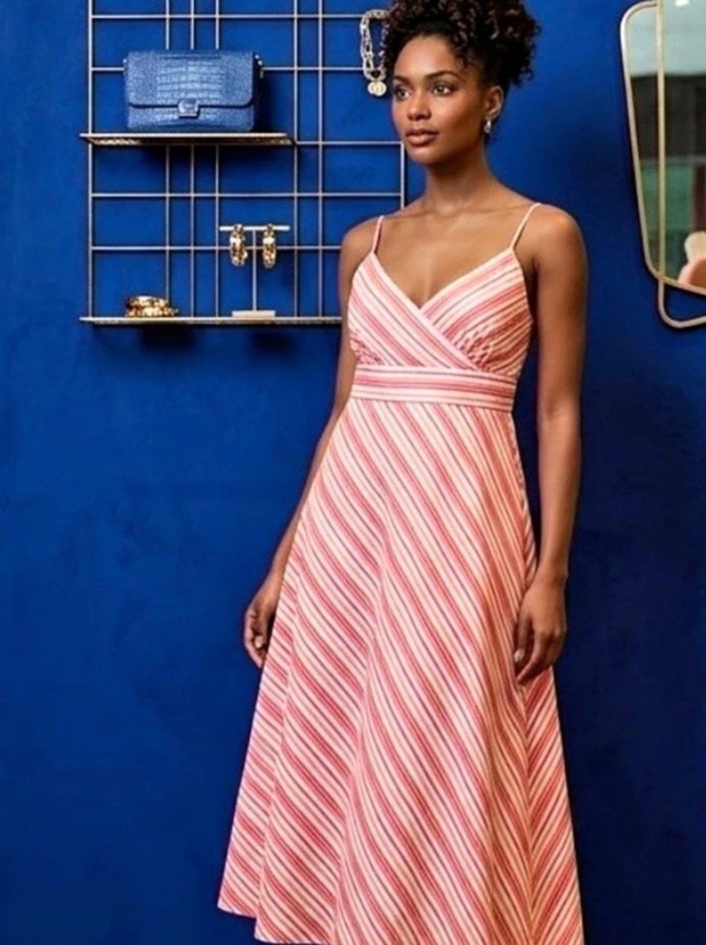 J.Crew Striped Cotton Midi Dress in Pink & White Size 6